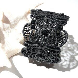 Black Lace Look Bracelet Metal Stretch D Exceed